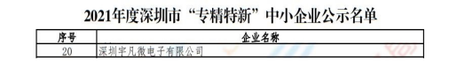 宇凡微入選專精特新企業名單