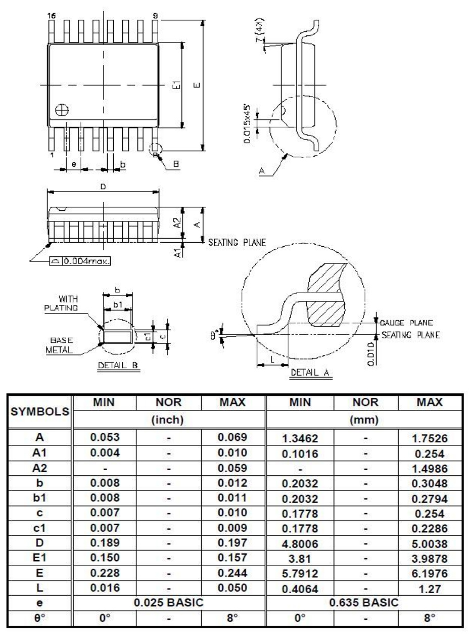 YF2711單機片SSOP16外形圖與封裝尺寸